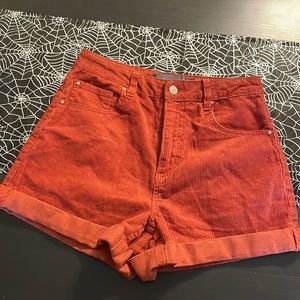 Orange/Red Corduroy high rise shorts